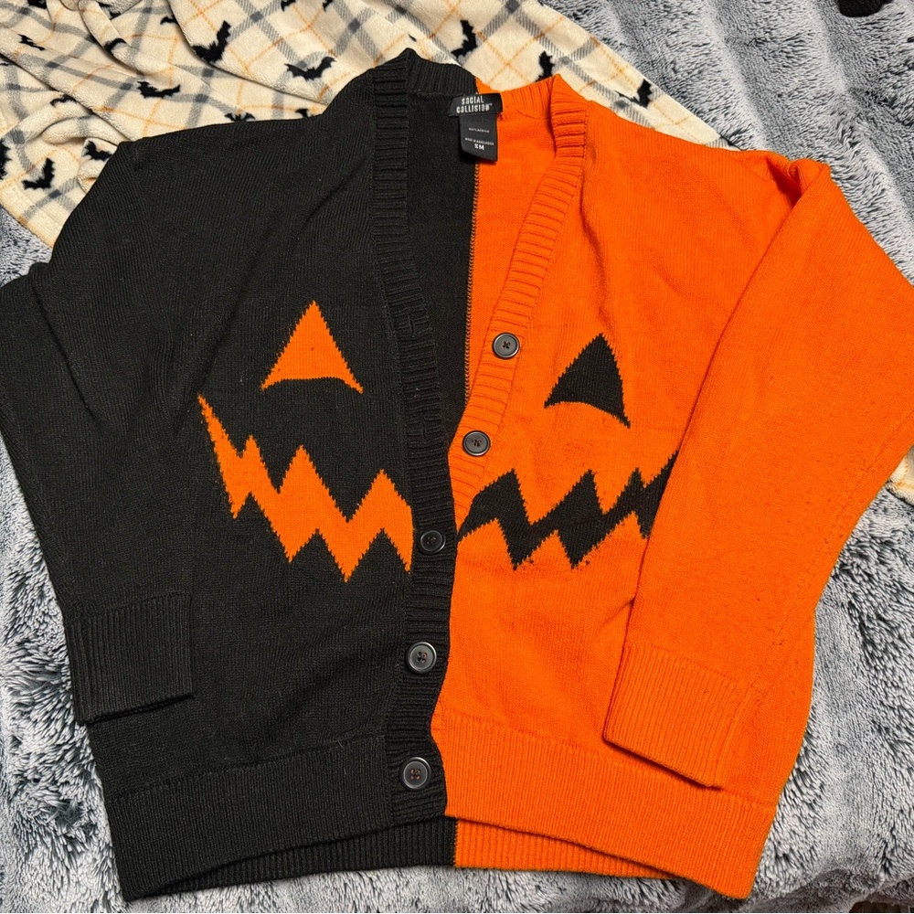 Festive Pumpkin Cardigan - Black and Orange